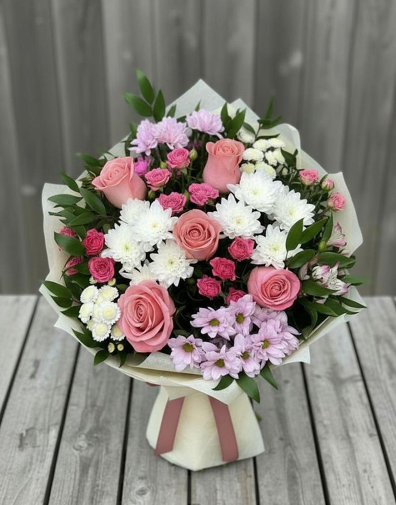 Букет цветов из: Альстромерии, Гвоздики, Розы и Хризантемы в Вольно-Надеждинское