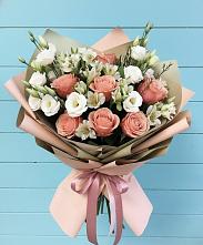 Букет цветов из:  Розы, Альстромерии и Лизиантусы в Вольно-Надеждинское