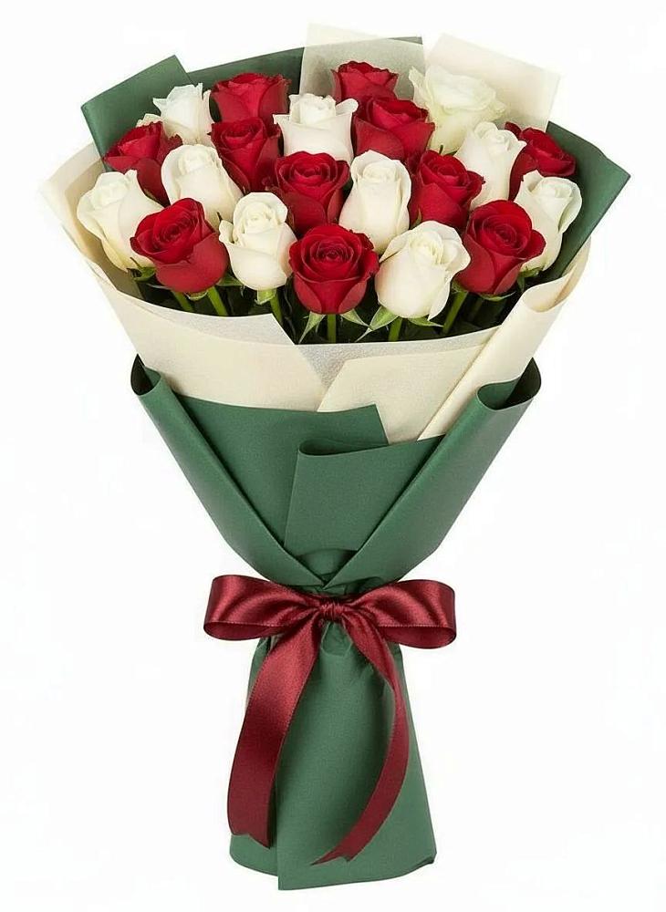 Букет Микс из красных и белых роз в Вольно-Надеждинское