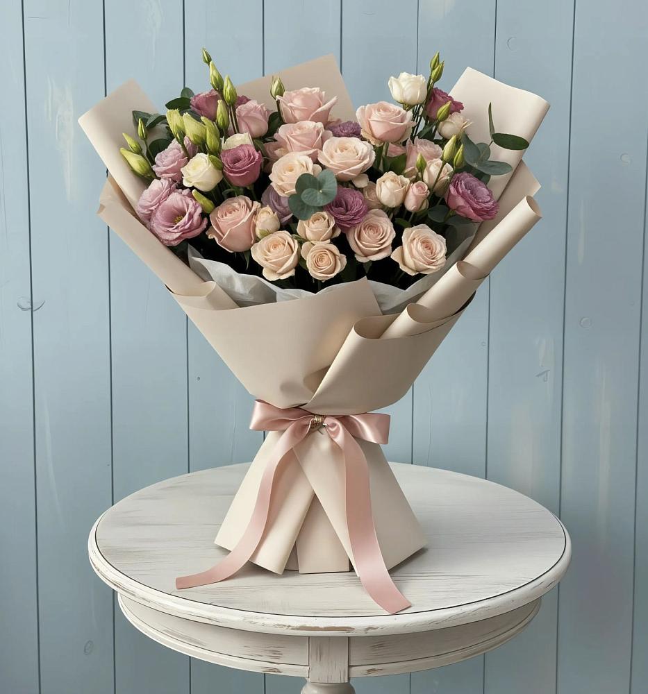 Букет цветов из: Розы и Лизиантусы в Вольно-Надеждинское