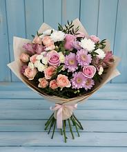 Букет цветов из:  Хризантемы, Розы и Альстромерии в Вольно-Надеждинское