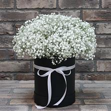 Цветочная композиция из Гипсофила в шляпной коробке в Вольно-Надеждинское