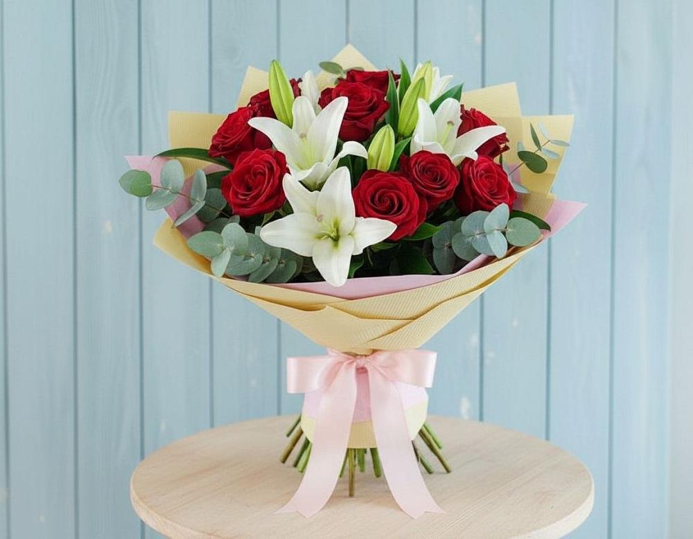 Букет цветов из: Лилии и Розы в Вольно-Надеждинское